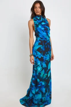 Robe Longue Imprimée En Mousseline Avec Col Bénitier Haut Et Dos Nu