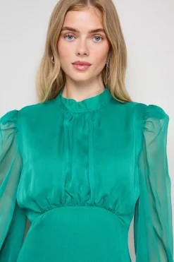 Robe Longue Imprimée à Manches Longues et Taille Basse Cintrée