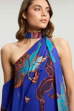 Robe Longue Imprimée À Une Épaule Ornée