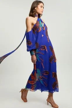 Robe Longue Imprimée À Une Épaule Ornée