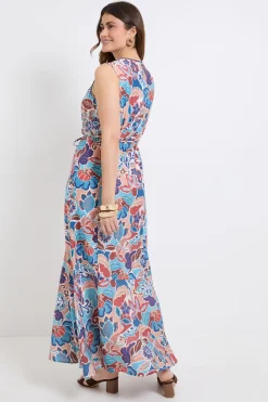 Robe Longue À Imprimé Floral Abstrait Avec Ourlet À Volants