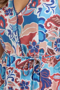 Robe Longue À Imprimé Floral Abstrait Avec Ourlet À Volants