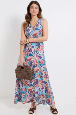 Robe Longue À Imprimé Floral Abstrait Avec Ourlet À Volants