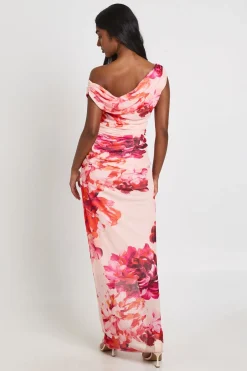 Robe Longue À Imprimé Floral Avec Détails Froncés