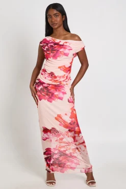 Robe Longue À Imprimé Floral Avec Détails Froncés