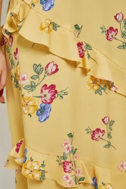 Robe Longue À Imprimé Floral Avec Manches Volumineuses Et Détails Volantés