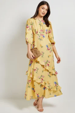 Robe Longue À Imprimé Floral Avec Manches Volumineuses Et Détails Volantés