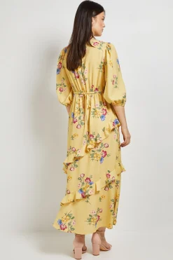 Robe Longue À Imprimé Floral Avec Manches Volumineuses Et Détails Volantés