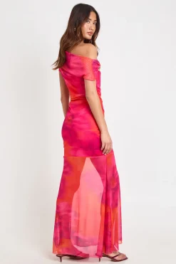 boohoo Robe Longue Imprimé Floral Col Asymétrique Bordure Dorée<Femme Robes Moulantes|Robes