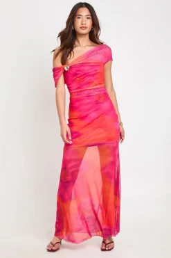 boohoo Robe Longue Imprimé Floral Col Asymétrique Bordure Dorée<Femme Robes Moulantes|Robes