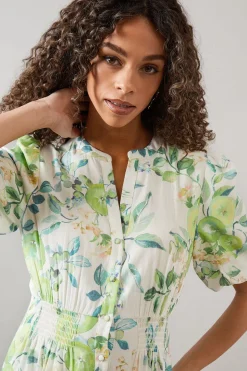 Robe Longue À Imprimé Fruits Avec Boutonnage Sur Le Devant