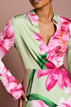 Coast Robe Longue à Imprimé Placement et Devant Croisé Petite<Femme Robes Mi-Longues|Robes À Manches Longues