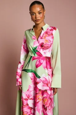 Coast Robe Longue à Imprimé Placement et Devant Croisé Petite<Femme Robes Mi-Longues|Robes À Manches Longues