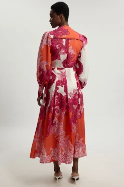 Robe Longue À Manches Ballon Et Imprimé Baroque