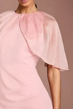 Robe Longue à Manches Cape avec Détails Froncés