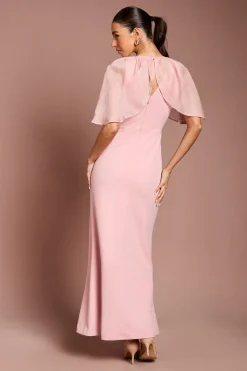 Robe Longue à Manches Cape avec Détails Froncés