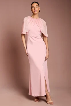 Robe Longue à Manches Cape avec Détails Froncés