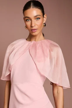 Robe Longue à Manches Cape avec Détails Froncés