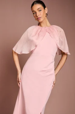 Robe Longue à Manches Cape avec Détails Froncés