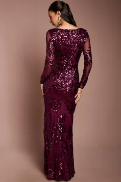 Robe Longue à Manches Longues avec Sequins Floraux