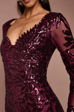 Robe Longue à Manches Longues avec Sequins Floraux