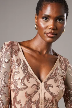 Coast Robe Longue à Manches Longues et Sequins<Femme Robes Bal De Promo|Robes À Manches Longues
