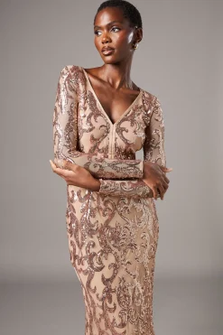 Coast Robe Longue à Manches Longues et Sequins<Femme Robes Bal De Promo|Robes À Manches Longues