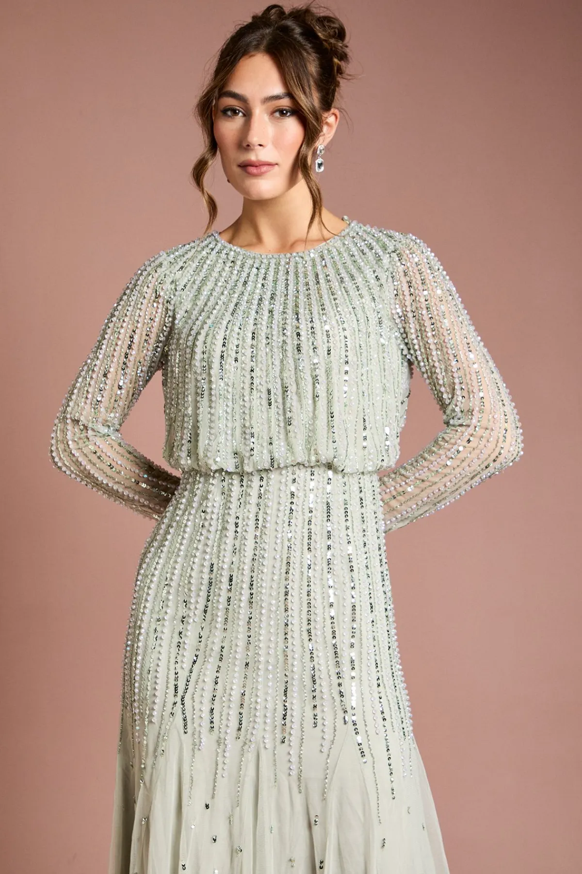 Coast Robe Longue à Manches Longues Ornée de Sequins Linéaires<Femme Robes À Manches Longues|Robes