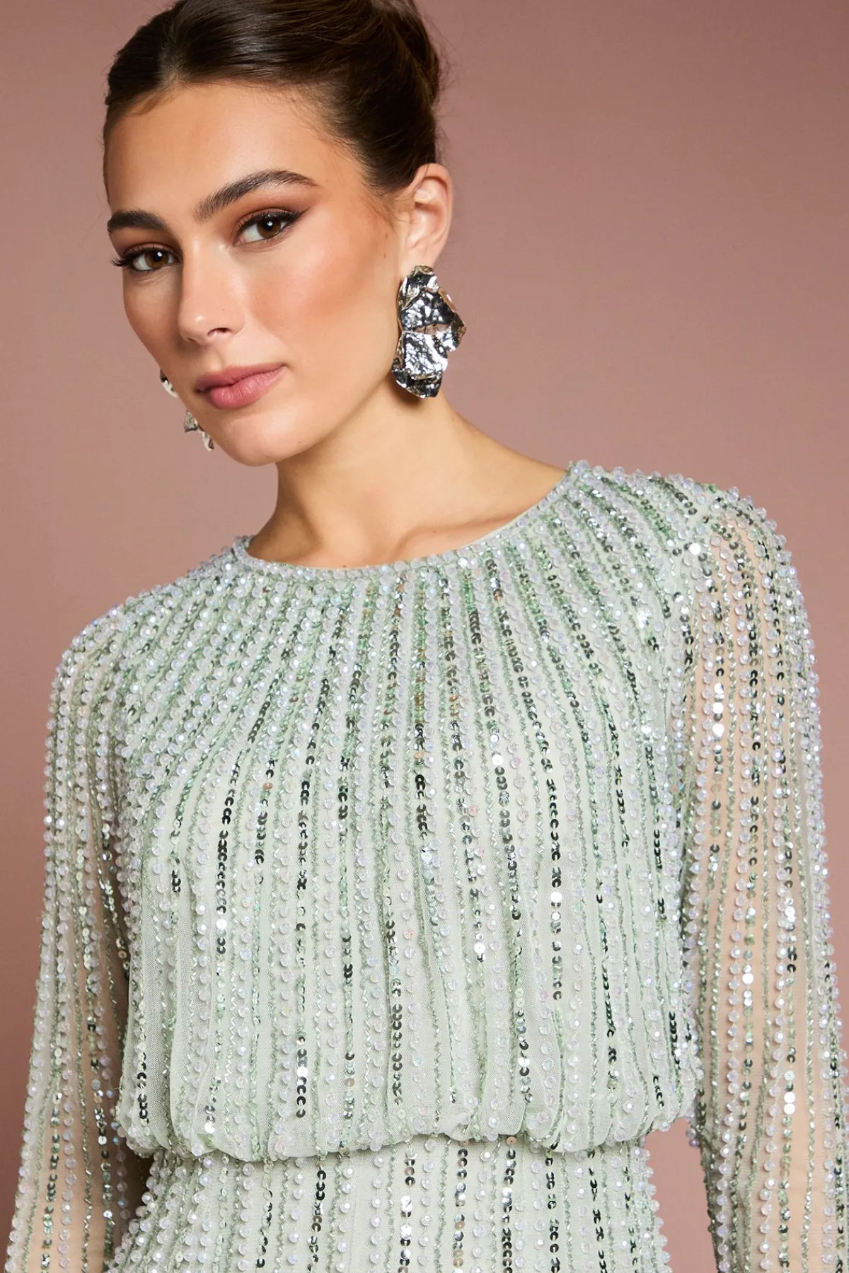 Coast Robe Longue à Manches Longues Ornée de Sequins Linéaires<Femme Robes À Manches Longues|Robes