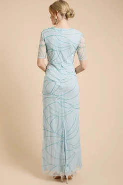 Robe Longue À Manches Papillon Ornée De Motifs Linéaires