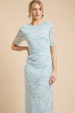 Robe Longue À Manches Papillon Ornée De Motifs Linéaires