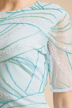 Robe Longue À Manches Papillon Ornée De Motifs Linéaires