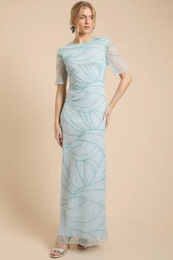 Robe Longue À Manches Papillon Ornée De Motifs Linéaires