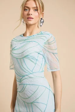Robe Longue À Manches Papillon Ornée De Motifs Linéaires