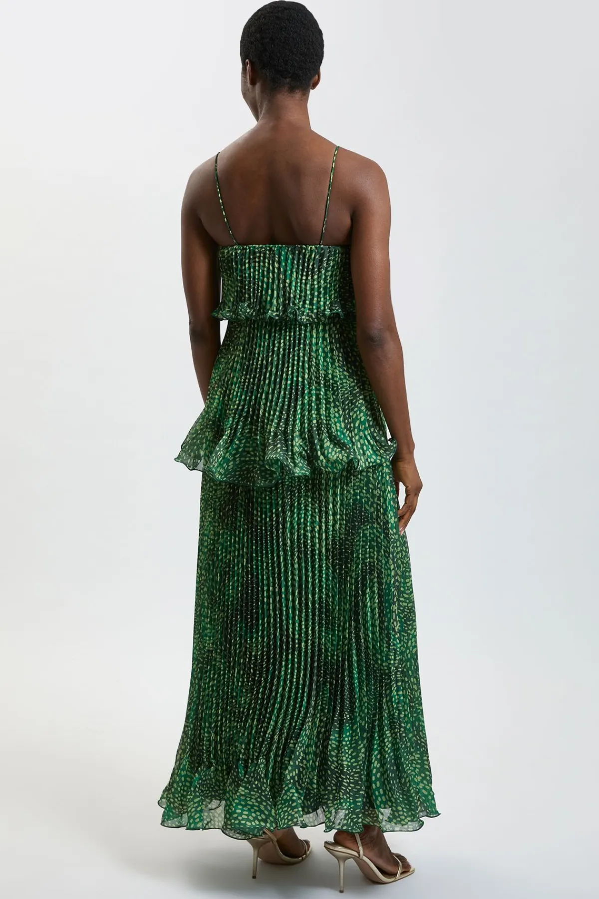 KarenMillen Robe Longue Maxi À Basque Plissée En Organdi Slub Imprimé À Pois<Femme Robes|Robe Invitée Mariage