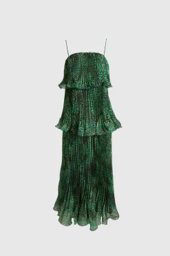 KarenMillen Robe Longue Maxi À Basque Plissée En Organdi Slub Imprimé À Pois<Femme Robes|Robe Invitée Mariage