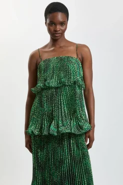 KarenMillen Robe Longue Maxi À Basque Plissée En Organdi Slub Imprimé À Pois<Femme Robes|Robe Invitée Mariage