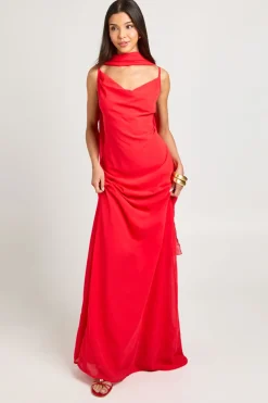 Robe Longue Maxi En Mousseline Col Bénitier Avec Foulard Coupe Tall
