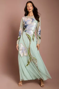 Coast Robe Longue Maxi À Fleurs Avec Manches Longues Et Ornements<Femme Toutes Les Robes|Robes Longues