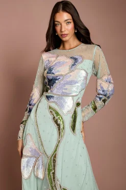 Coast Robe Longue Maxi À Fleurs Avec Manches Longues Et Ornements<Femme Toutes Les Robes|Robes Longues