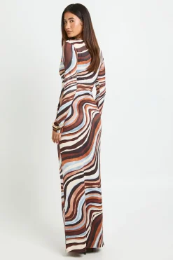 Robe Longue Maxi À Manches Longues Rayures Ton Sur Ton