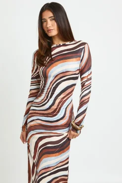 Robe Longue Maxi À Manches Longues Rayures Ton Sur Ton