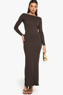 Robe Longue Maxi À Manches Longues Avec Détail Drapé Au Dos Petite