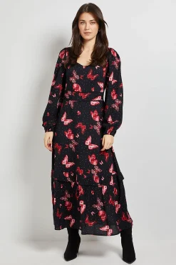 Dorothy Perkins Robe Longue Maxi À Manches Longues Avec Encolure Cœur Papillon Et Détails De Volants Étagés<Femme Toutes Les Robes|Robes Longues