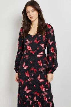 Dorothy Perkins Robe Longue Maxi À Manches Longues Avec Encolure Cœur Papillon Et Détails De Volants Étagés<Femme Toutes Les Robes|Robes Longues