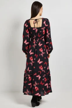 Dorothy Perkins Robe Longue Maxi À Manches Longues Avec Encolure Cœur Papillon Et Détails De Volants Étagés<Femme Toutes Les Robes|Robes Longues