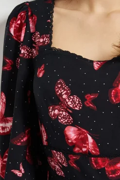 Dorothy Perkins Robe Longue Maxi À Manches Longues Avec Encolure Cœur Papillon Et Détails De Volants Étagés<Femme Toutes Les Robes|Robes Longues