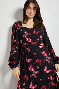 Dorothy Perkins Robe Longue Maxi À Manches Longues Avec Encolure Cœur Papillon Et Détails De Volants Étagés<Femme Toutes Les Robes|Robes Longues
