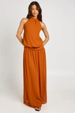 Robe Longue Maxi À Taille Basse Froncée En Mousseline Avec Col Licou Pour Femmes Grandes