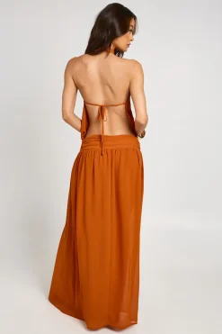 Robe Longue Maxi À Taille Basse Froncée En Mousseline Avec Col Licou Pour Femmes Grandes